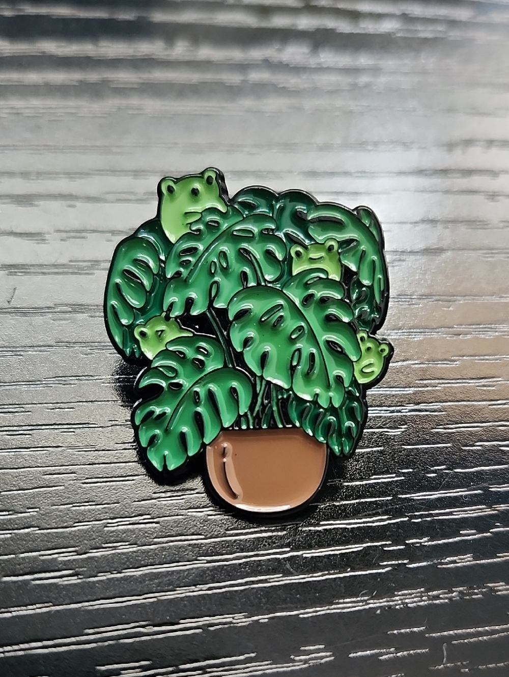 Monstera & Frog Enamel Pin - Green Plant Pin